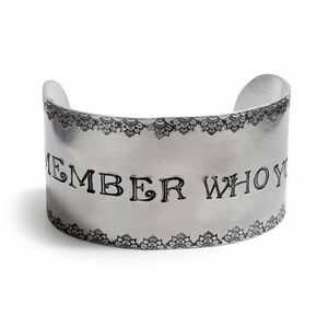 Handmade stamped motivational adjustable Silver Wide‎ Cuff Bracelet